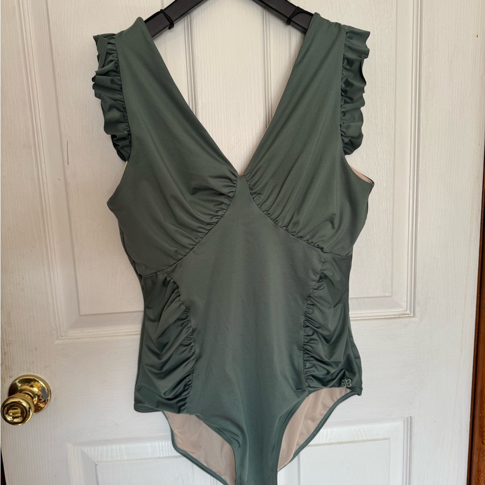 Green Ruffled One-Piece Swimsuit